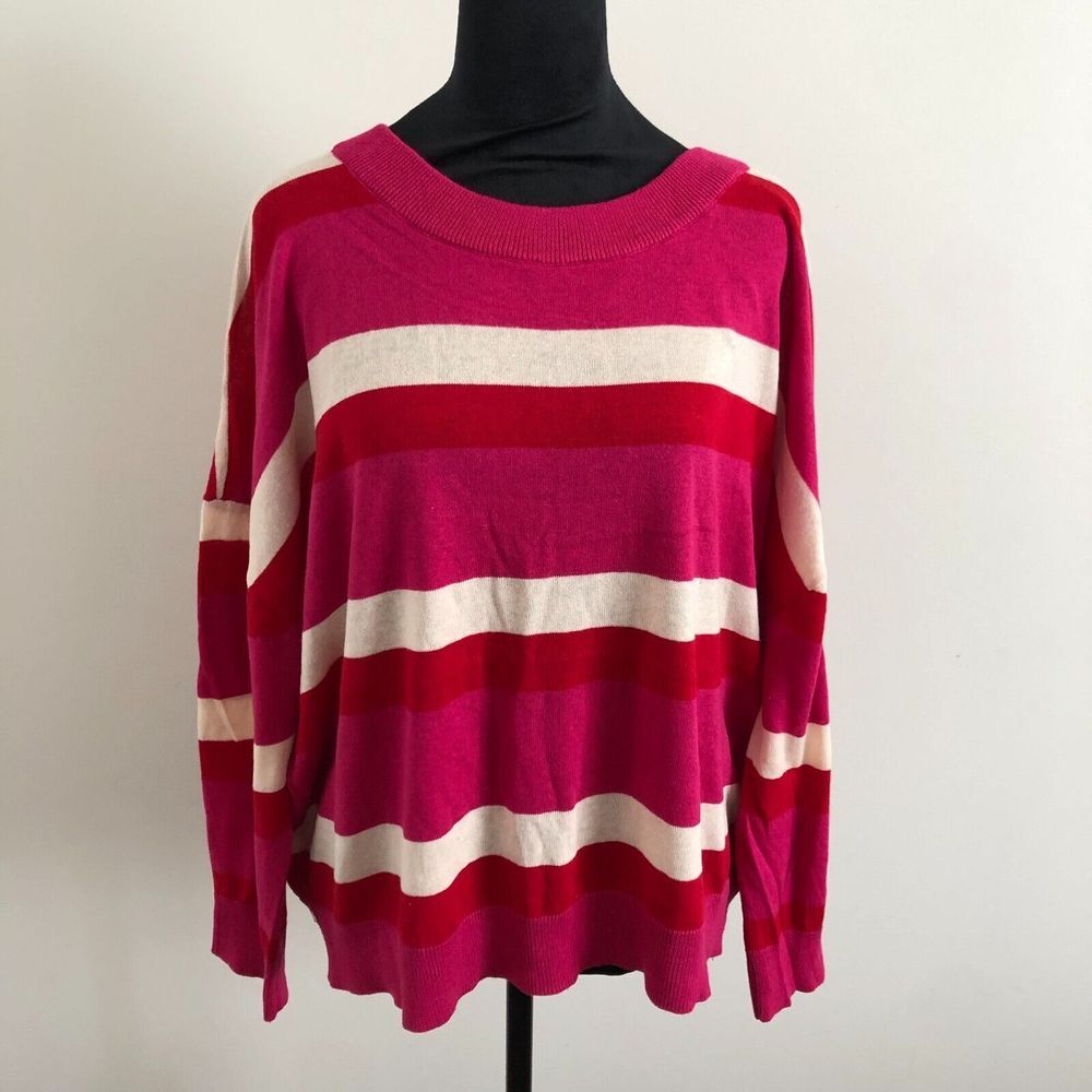 Band of Gypsies Womens Sweater Medium Pink Stripe Dolman Sleeve Oversized NWT‎